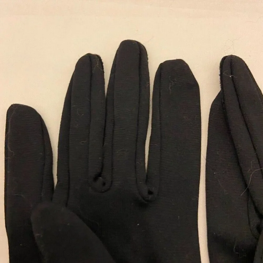 #6254 Vintage Womens Black Nylon Dress Gloves with Button closure Size M